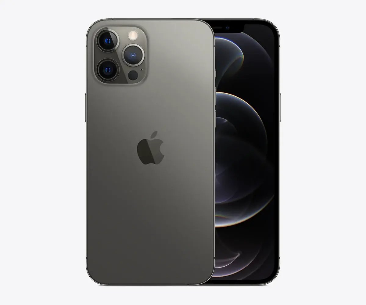 iPhone 12 Pro Max en Grafito, vista trasera y frontal