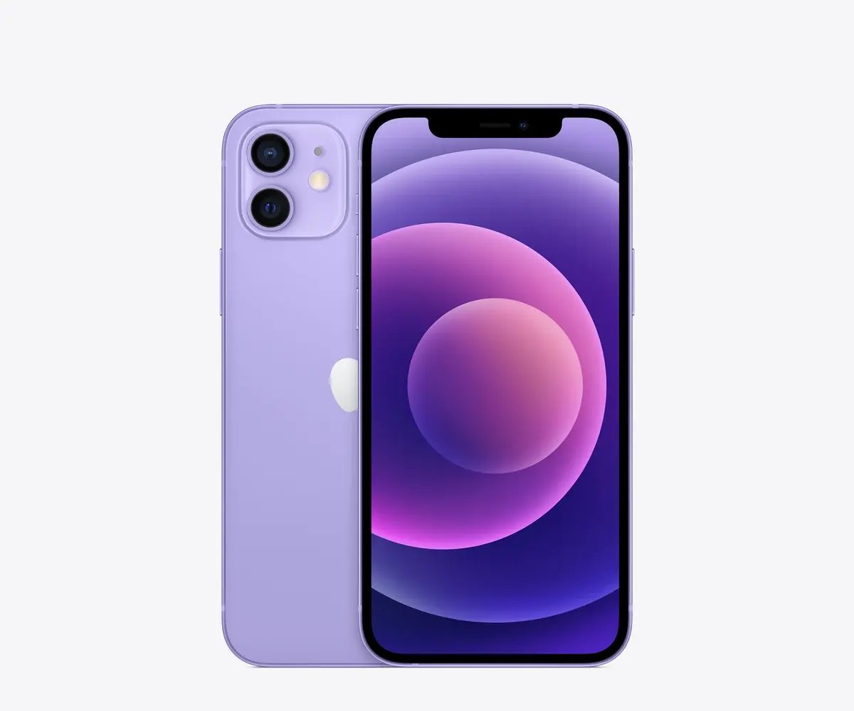 iPhone 12 en Morado, vista trasera y frontal