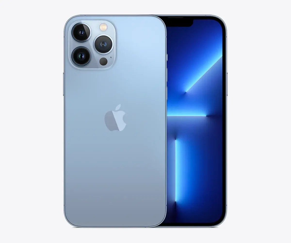iPhone 13 Pro Max en Azul sierra, vista trasera y frontal