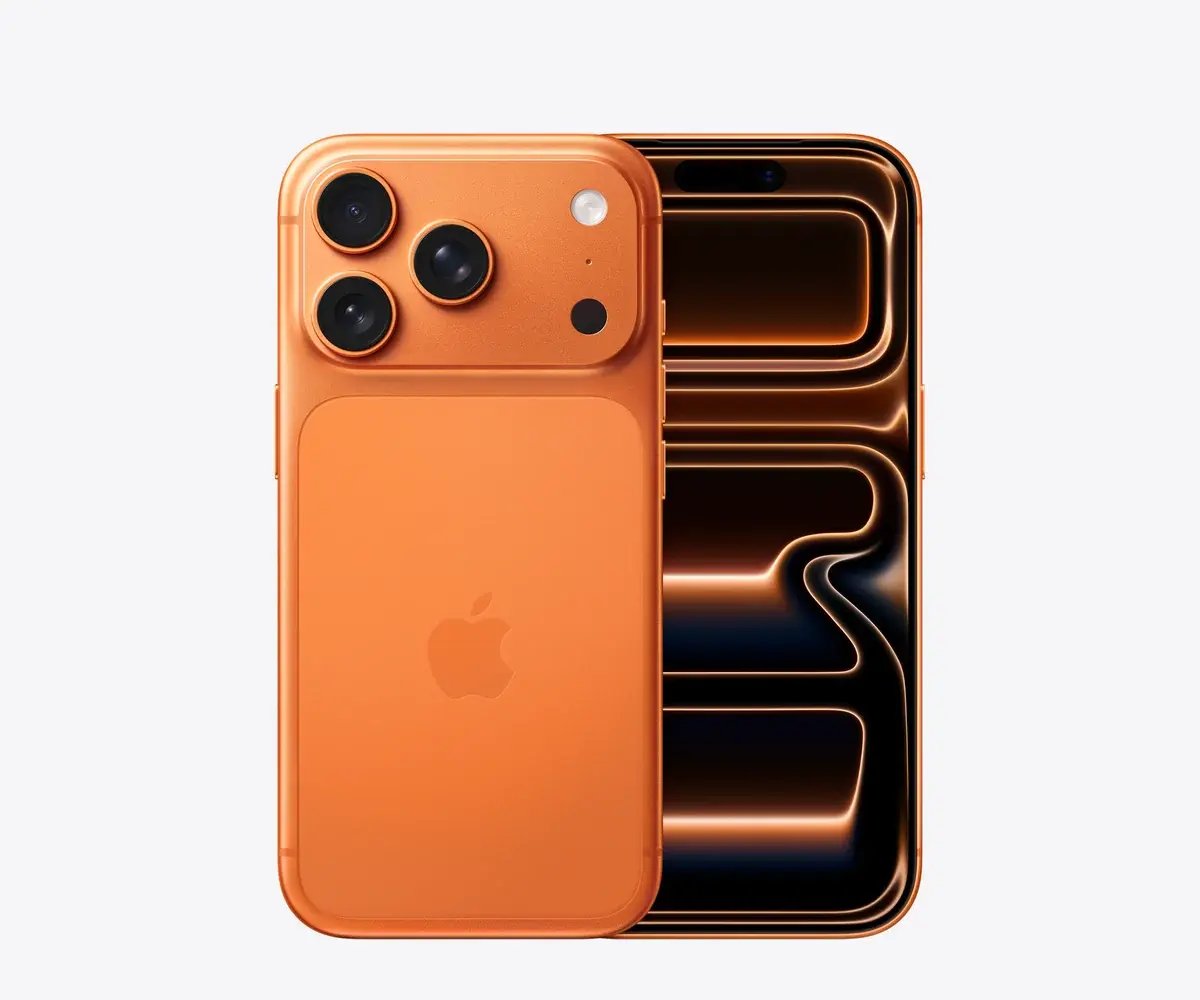 iPhone 17 Pro color naranja cósmico, visto por detrás y por delante