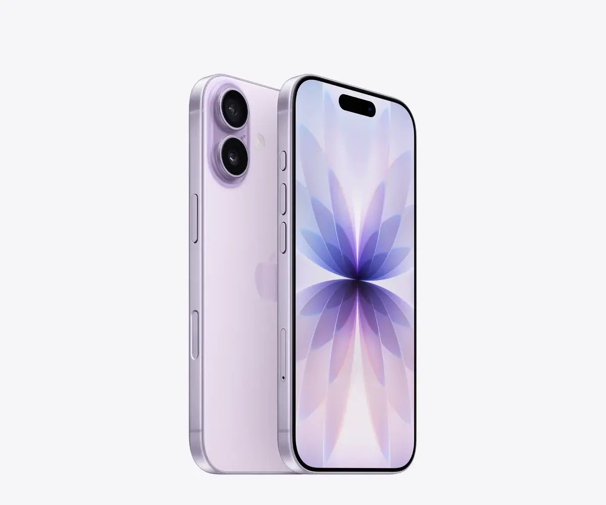iPhone 17 en Lavanda, vista trasera y frontal